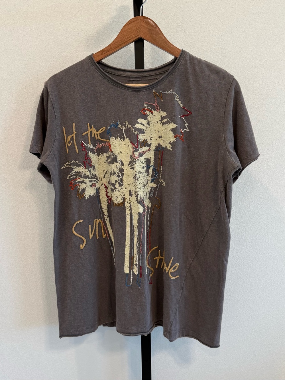 NWT Kyla Seo Embroidered Let the Sun Shine Boho Knit Shirt Small Relaxed Casual